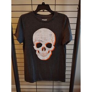 Mission Ridge Mens Skull Graphic Tee Charcoal Heather Gray Short Sleeve Small